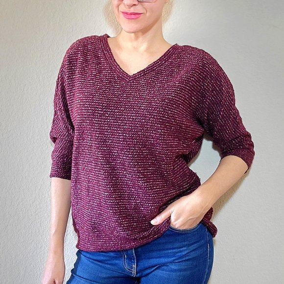 Kut from the Kloth Sweaters - Kut From The Kloth Tops Medium Sweater Purple Pink 3/4 Sleeve V-Neck Chunky Knit